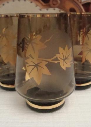 Красивые стаканы набор 6 шт цветной хрусталь позолота богемия ...