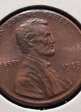 Монета США 1 цент, 1985 года, Lincoln Cent, Без мітки монетног...