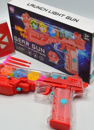 Прозрачный интерактивный игрушечный пистолет с липучками Красн...