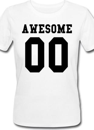 Женская именная футболка awesome (принт спереди) [цифры можно ...