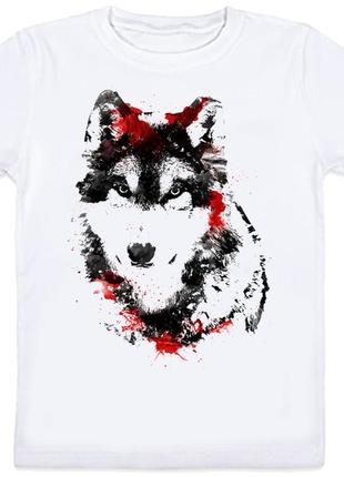 Детская футболка fat cat wolf - black and red (белая)
