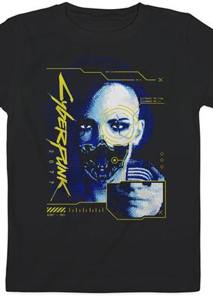 Детская футболка cyberpunk 2077 - cyber face (чёрная)