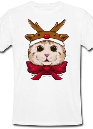 Футболка новогодняя christmas cat portrait wearing cute reinde...