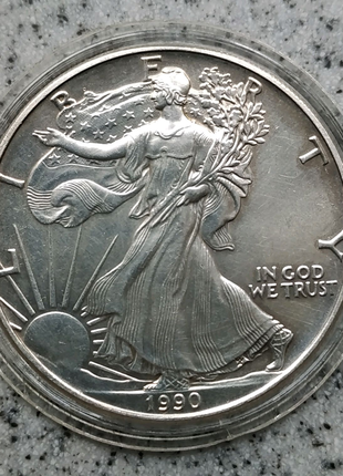 1 доллар США 1990 Серебро Шагающая Свобода Орел