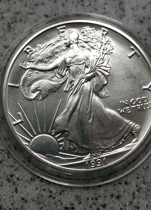 1 доллар США 1991 Серебро Шагающая Свобода Орел