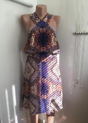 Необычное шелковое платье с этническим принтом, натуральный шелк