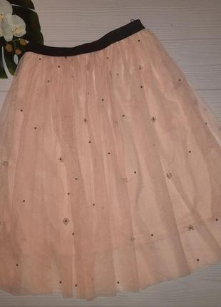 Фатиновая розовая юбка с бусинами р. 48