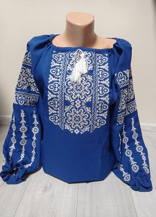 Дизайнерская синяя женская вышиванка "Злагода" с вышивкой Укра...