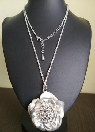 Підвіска ланцюжок і кулон квітка з кристалами метал під срібло
