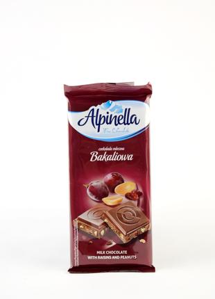 Шоколад молочный с арахисом и изюмом Alpinella Bakaliowa 90 г ...