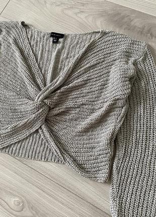 Кофта вкорочена светр в‘язаний топ джемпер стильний сірий