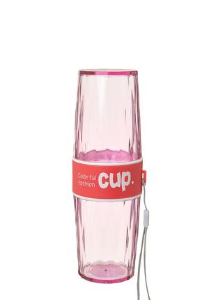 Бутылка фляга для воды из двух стаканов CUP 380мл красный
