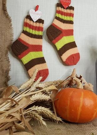 Дитячі шкарпетки вязані handmade смугасті 100% вовна (носки в ...