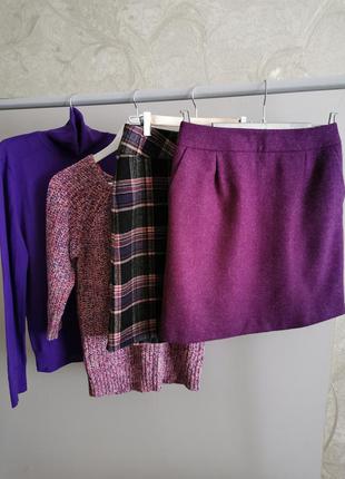 Фиолетовая теплая шерстяная короткая юбка