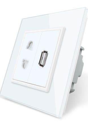 Розетка универсальная с USB розеткой Livolo белый стекло (VL-C...
