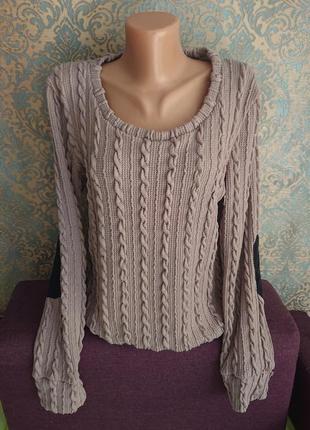 Женский свитер с латками на рукавах кофта джемпер пуловер р.44...