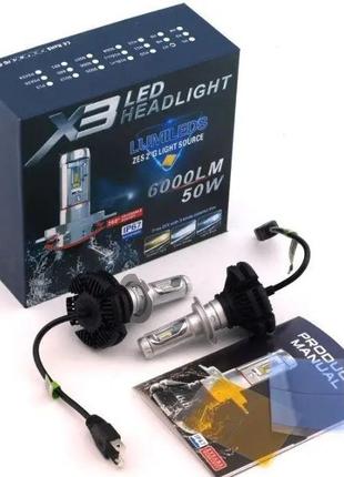 Цоколь HB3 Комплект LED ламп X3 HB3 6500K 9-32V 22W с радиатор...