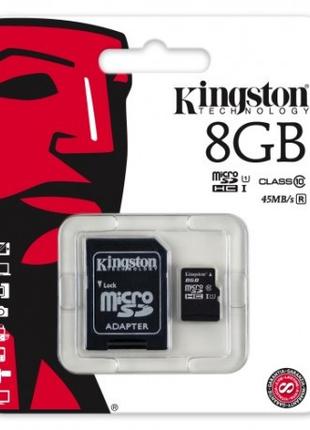 Картка пам'яті micro KINGSTON 8 GB 10 class (з адаптером)
