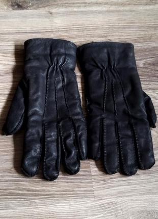 Чоловічі рукавички з натуральної шкіри та хутра ягняти