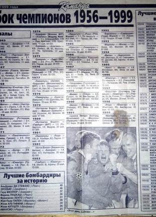 Все финалы ЛИГИ Чемпионов: 1956-1999 г. Вырезка из газеты 1999 г