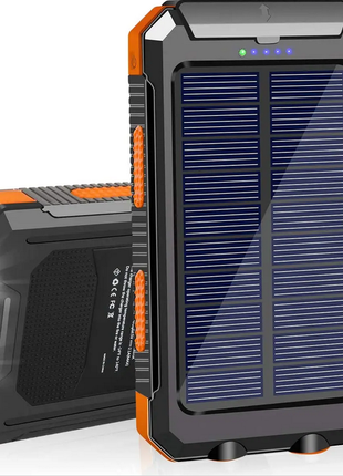 Power Bank 20000 mAh із сонячною панеллю 2 USB + ліхтар Повербанк