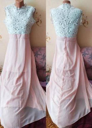 Роскошное нежное шифоновое платье с ажурной вышивкой на торжес...