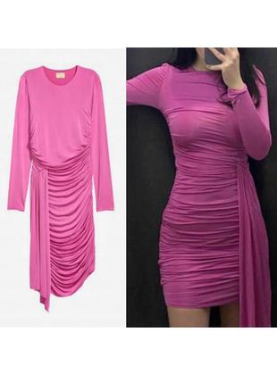Розовое миди платье h&m вискозное платье с драпировкой нарядно...