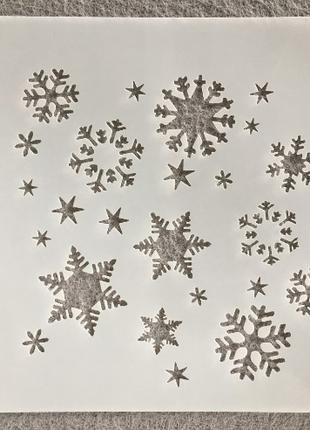 Новогодний трафарет на окна "Снежинки" - размер трафарета 20*20см