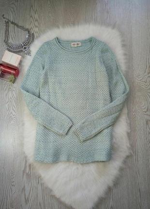 Голубой теплый вязанный свитер кофта бирюзовая джемпер реглан
