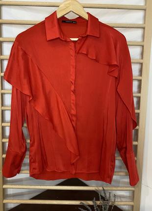 Червона блуза , сорочка червона,  шовкова блуза