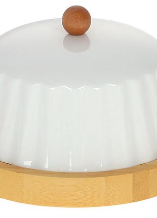 Тарелка десертная бамбуковая с фарфоровой крышкой 17см