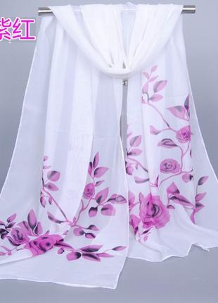 Женский бежевый шарф с розовыми розами - размер шарфа приблизител