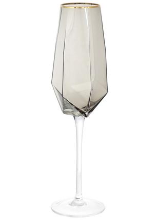 Набор (4шт.) стеклянных бокалов для шампанского с золотым кант...