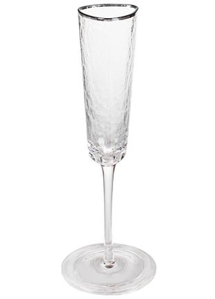 Набор (4шт.) стеклянных бокалов для шампанского с серебряным к...