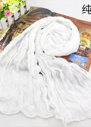 Женский шарфик белый - размер шарфа 170*40см, хлопок, полиэстер