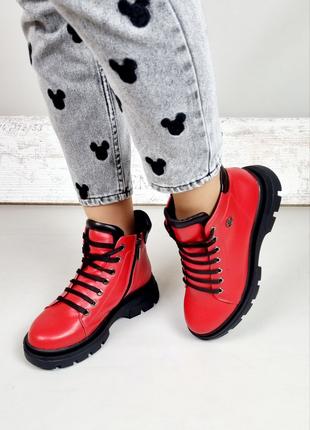 Шкіряні демісезонні черевички на шнурках колір червоний