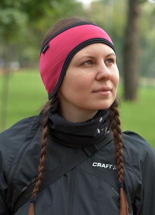Спортивная фитнес повязка для бега на голову теплая розовый