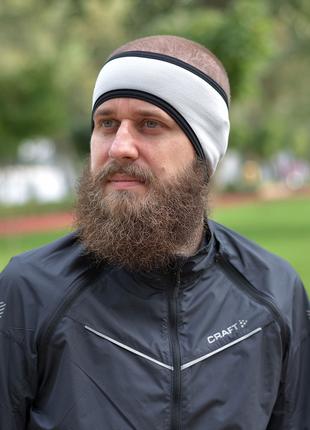 Спортивная фитнес повязка для бега на голову теплая серый