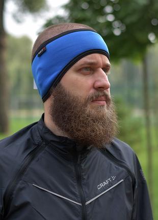 Спортивна фітнес пов'язка для бігу на голову тепла синій