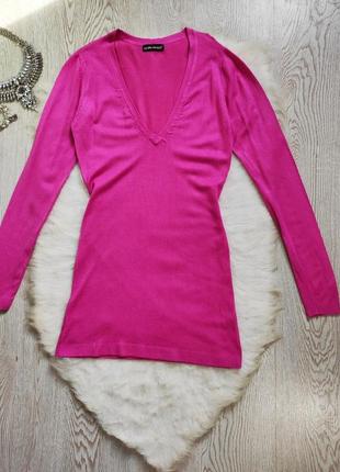 Розовая длинная кофта туника свитер джемпер натуральная с глуб...