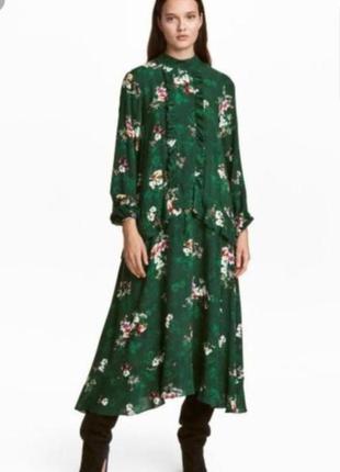 Стильное платье миди h&m в цветочный принт, с оборками.