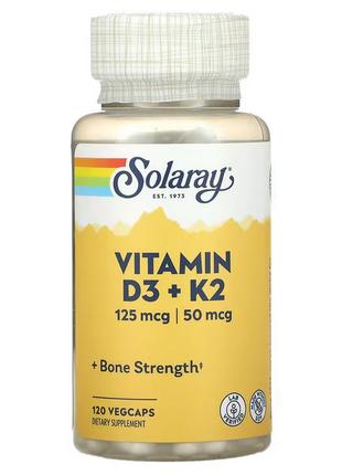 Solaray, витамины D3 и K2, без сои, 120 вегетарианских капсул