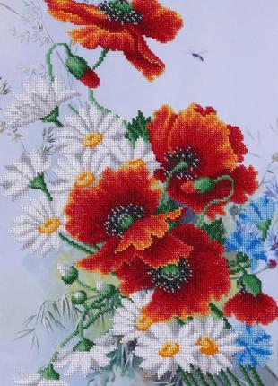 Набор для вышивки бисером " Маки и ромашки " василёк, цветы, б...