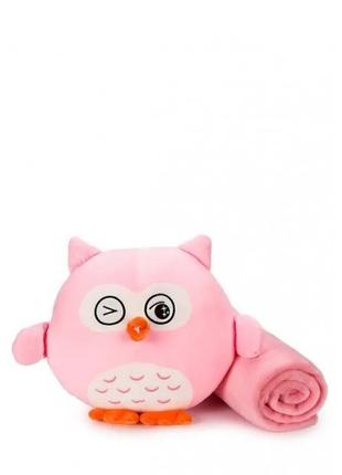 Мягкая игрушка-подушка с пледом Сова Джавелина 3 в 1, розовая