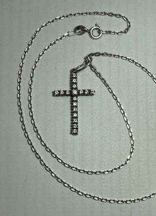 Серебряный крестик и цепочка, с камнями, 925 проба, 40 см, 3,8...
