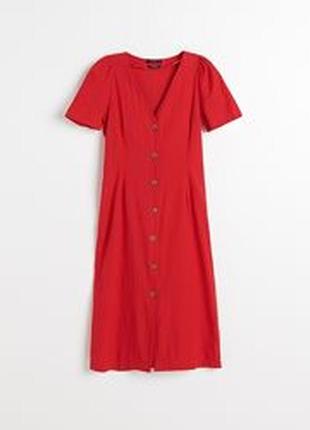Червона сукня міді на гудзиках reserved з льону і бавовни.