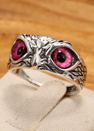 Кольцо в виде Сокола или Совы с яркими розовыми глазами размер...