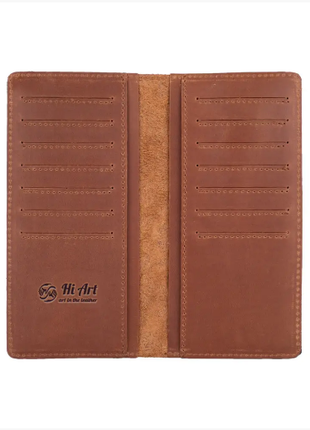 Зносостійкий шкіряний гаманець темно рижого кольору на 14 карт