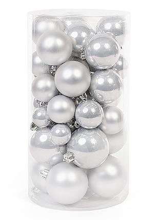 Набор ёлочных шаров, цвет - серебро, 40шт