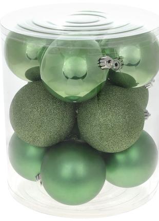 Набор ёлочных шаров 8см, цвет - зеленая омела, 12шт
